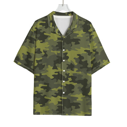 Dark Green Camouflage Print Rayon Hawaiian Shirt