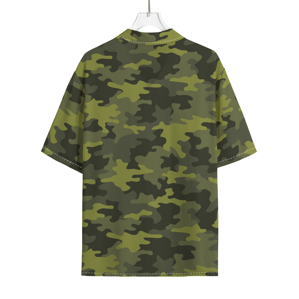 Dark Green Camouflage Print Rayon Hawaiian Shirt