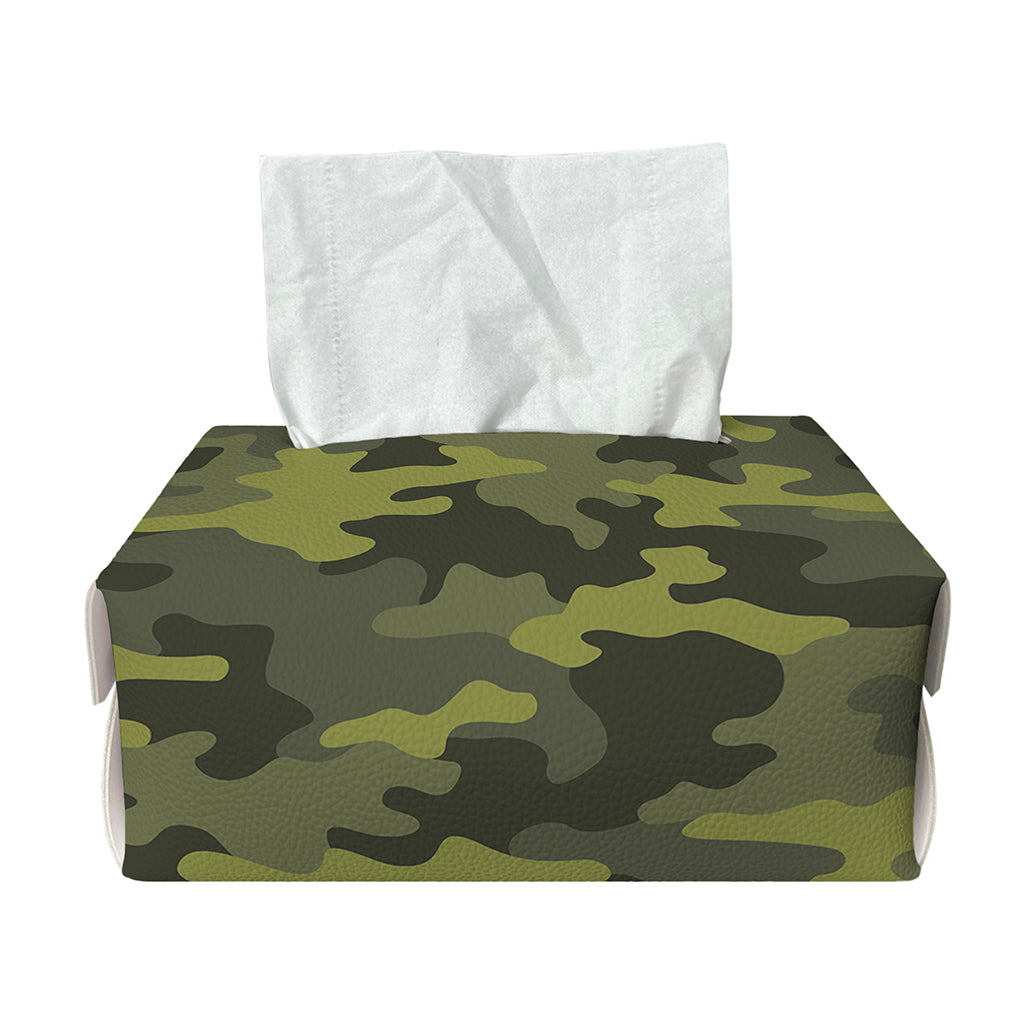 Dark Green Camouflage Print Rectangle Tissue Box Cover