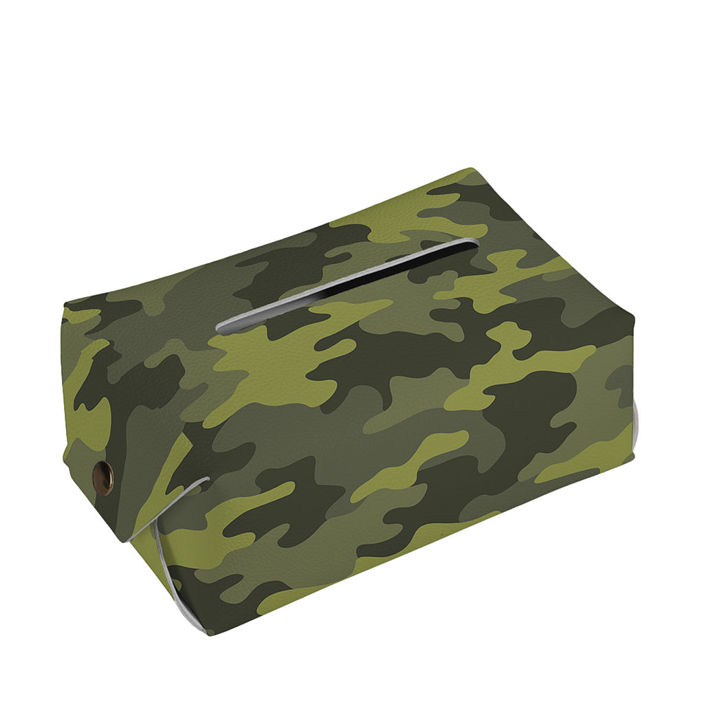 Dark Green Camouflage Print Rectangle Tissue Box Cover