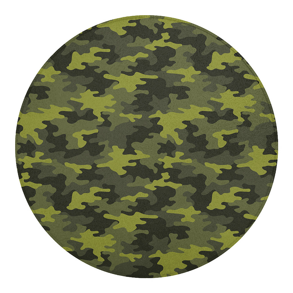 Dark Green Camouflage Print Round Blanket