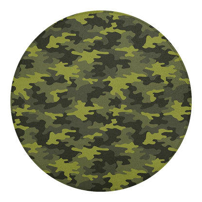 Dark Green Camouflage Print Round Blanket