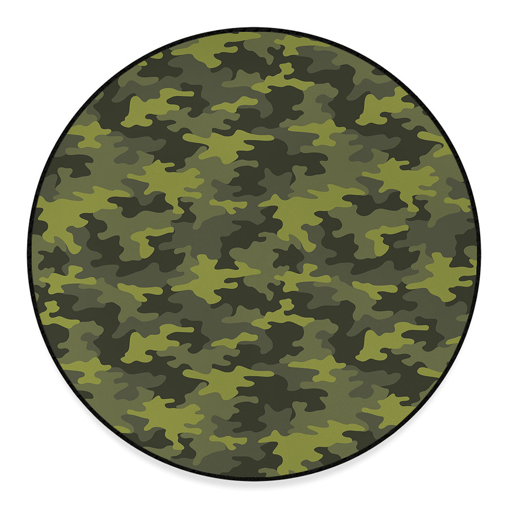 Dark Green Camouflage Print Round Floor Mat