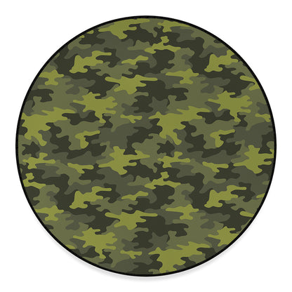 Dark Green Camouflage Print Round Floor Mat
