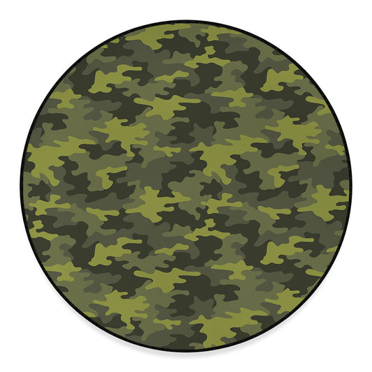 Dark Green Camouflage Print Round Floor Mat