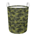 Dark Green Camouflage Print Round Laundry Basket