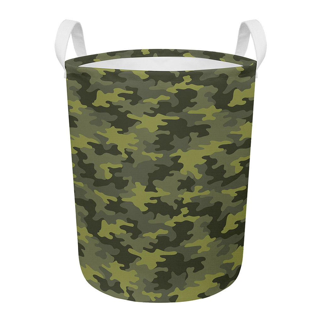 Dark Green Camouflage Print Round Laundry Basket