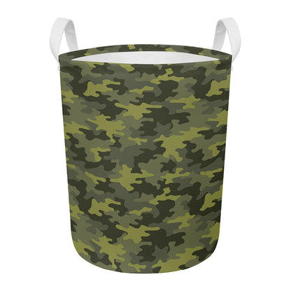 Dark Green Camouflage Print Round Laundry Basket