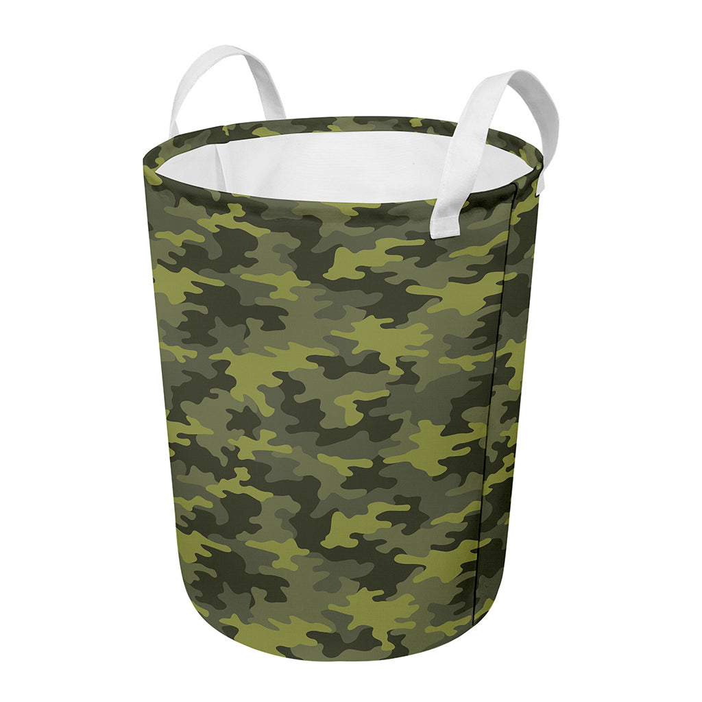 Dark Green Camouflage Print Round Laundry Basket