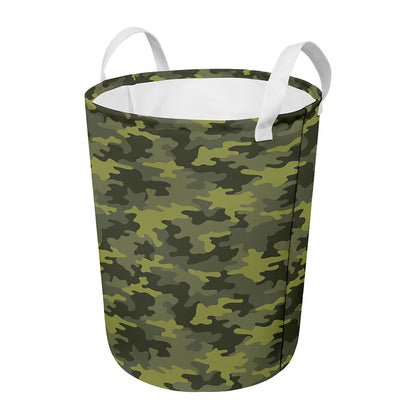 Dark Green Camouflage Print Round Laundry Basket