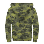 Dark Green Camouflage Print Sherpa Lined Zip Up Hoodie