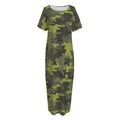 Dark Green Camouflage Print Short Sleeve Long Nightdress