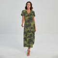 Dark Green Camouflage Print Short Sleeve Maxi Dress