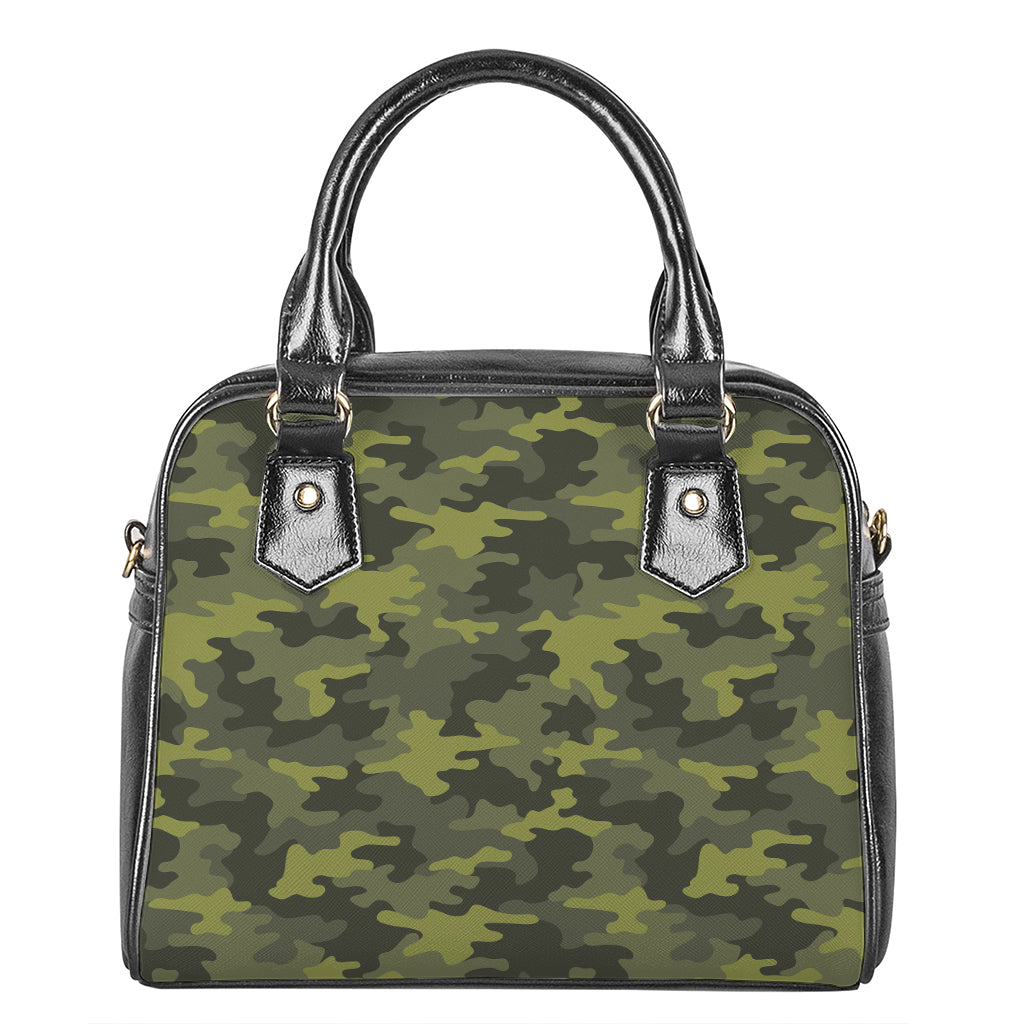 Dark Green Camouflage Print Shoulder Handbag
