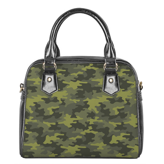 Dark Green Camouflage Print Shoulder Handbag