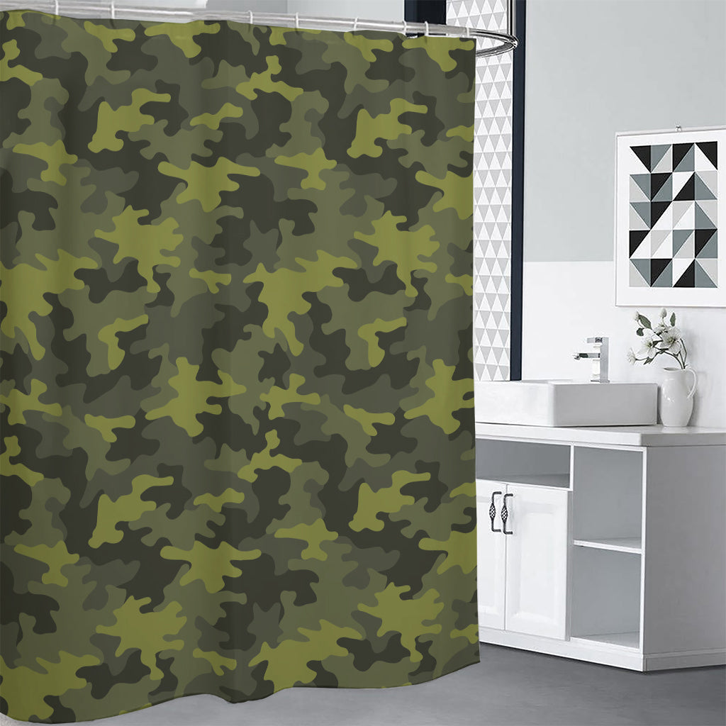 Dark Green Camouflage Print Shower Curtain