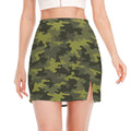 Dark Green Camouflage Print Side Slit Mini Skirt