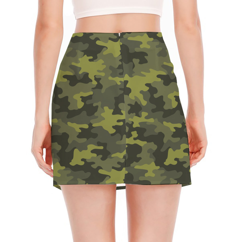Dark Green Camouflage Print Side Slit Mini Skirt