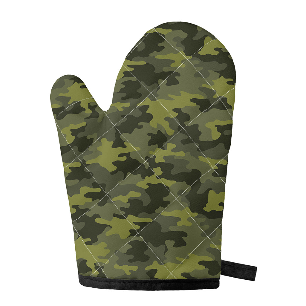 Dark Green Camouflage Print Single Oven Mitt