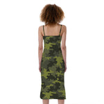 Dark Green Camouflage Print Slim Fit Midi Cami Dress