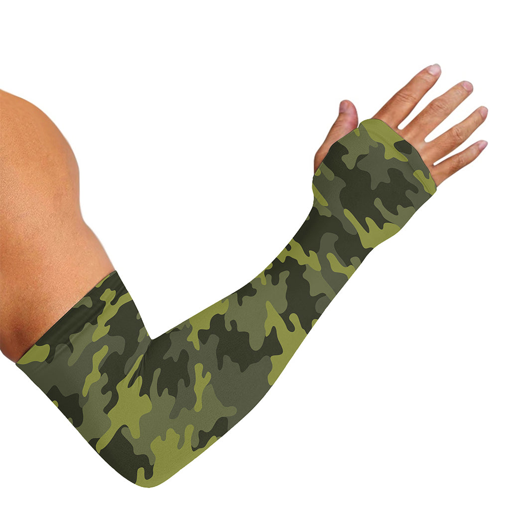 Dark Green Camouflage Print Sun Protection Arm Sleeves