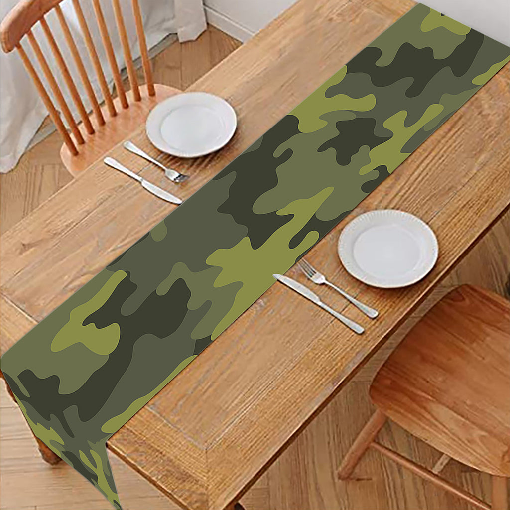 Dark Green Camouflage Print Table Runner