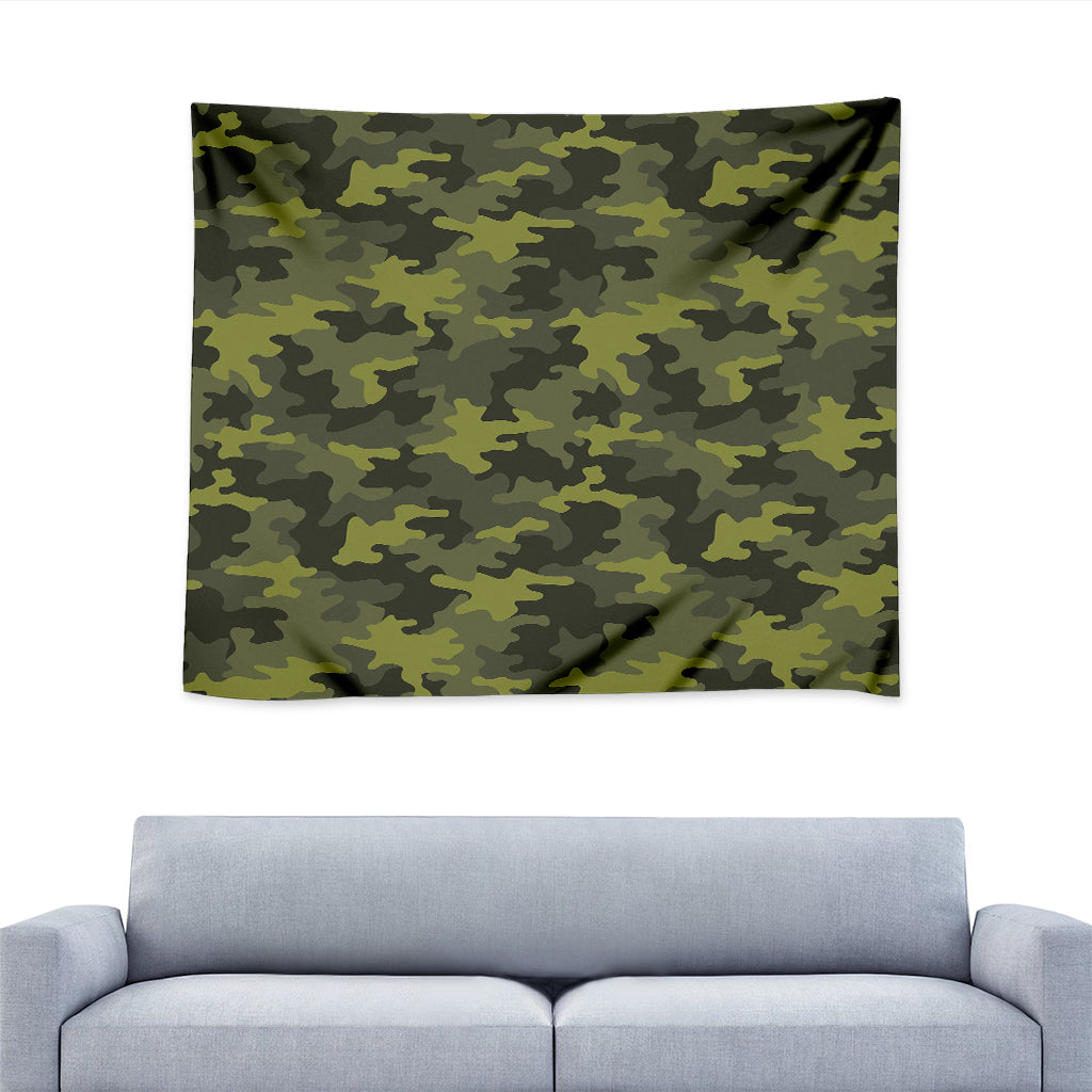 Dark Green Camouflage Print Tapestry