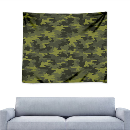 Dark Green Camouflage Print Tapestry
