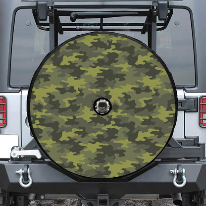 Dark Green Camouflage Print Tire Cover With Camera Hole