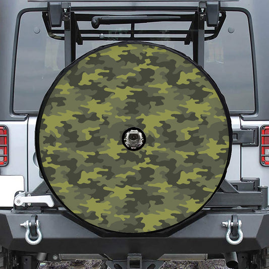 Dark Green Camouflage Print Tire Cover With Camera Hole