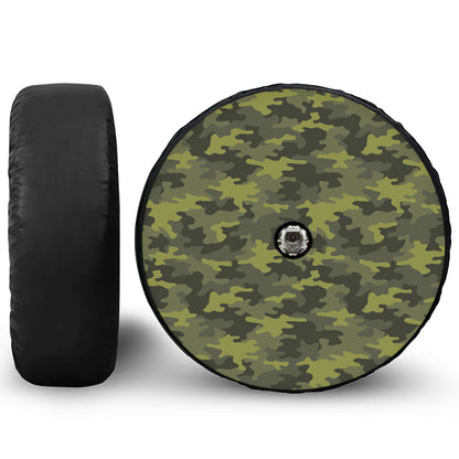 Dark Green Camouflage Print Tire Cover With Camera Hole