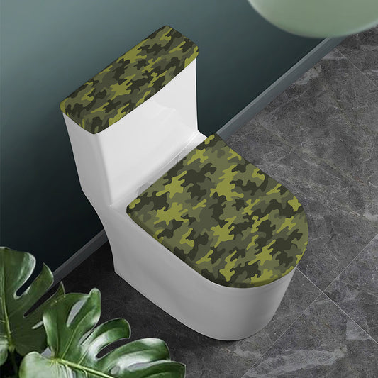 Dark Green Camouflage Print Toilet Lid And Tank Cover Set