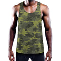Dark Green Camouflage Print Men's Workout Tank Top