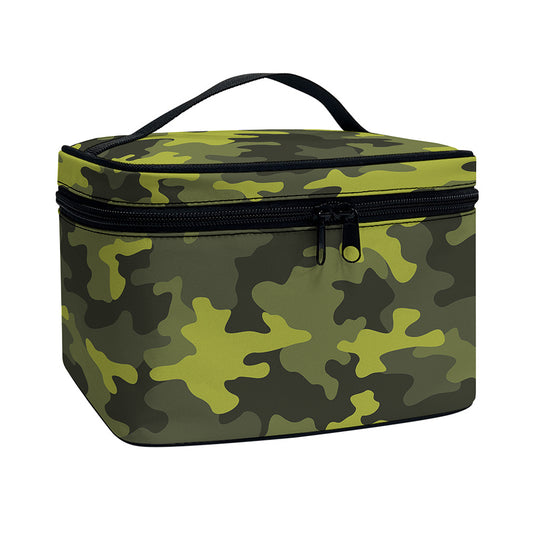 Dark Green Camouflage Print Travel Makeup Bag