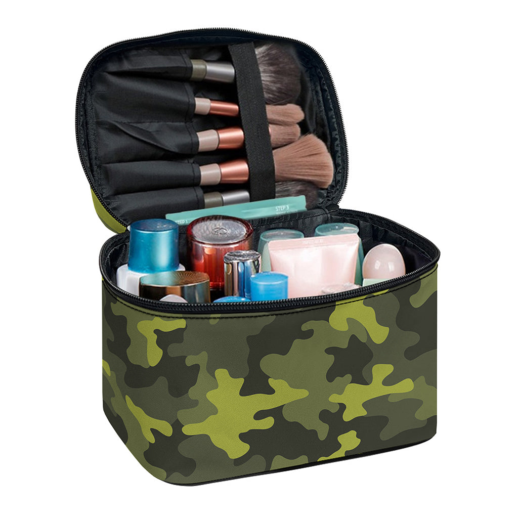 Dark Green Camouflage Print Travel Makeup Bag
