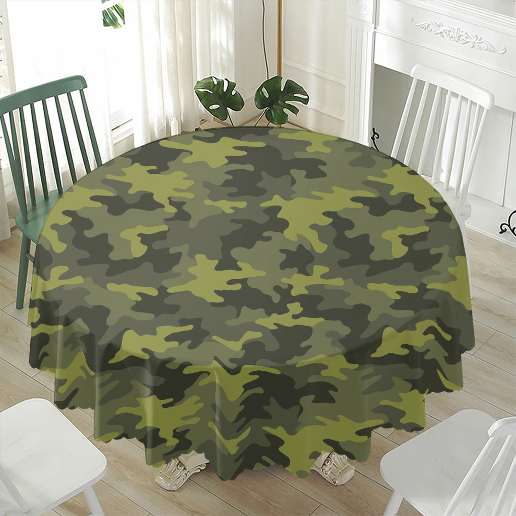 Dark Green Camouflage Print Waterproof Round Tablecloth
