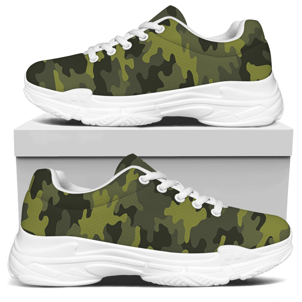 Dark Green Camouflage Print White Chunky Shoes