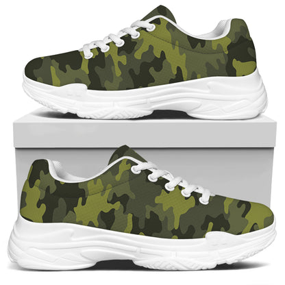 Dark Green Camouflage Print White Chunky Shoes