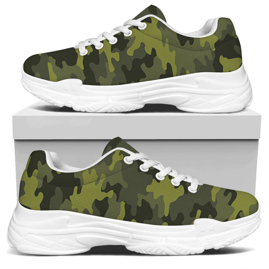Dark Green Camouflage Print White Chunky Shoes