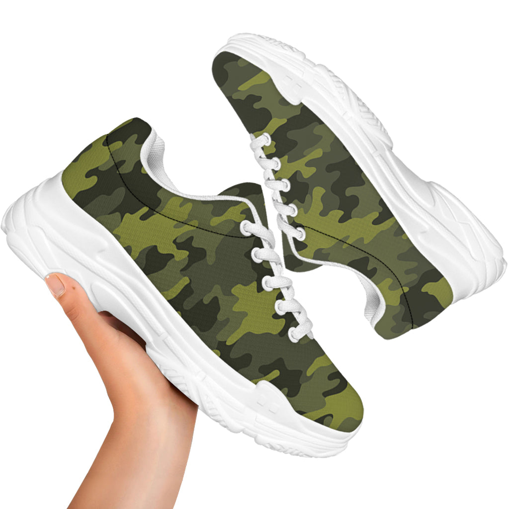 Dark Green Camouflage Print White Chunky Shoes