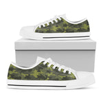 Dark Green Camouflage Print White Low Top Sneakers