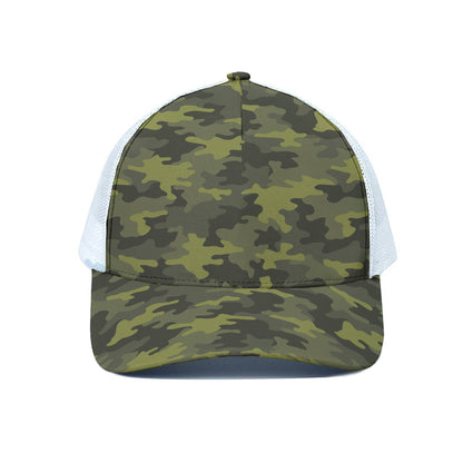 Dark Green Camouflage Print White Mesh Trucker Cap