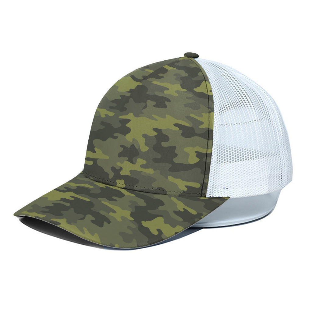 Dark Green Camouflage Print White Mesh Trucker Cap