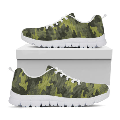 Dark Green Camouflage Print White Running Shoes