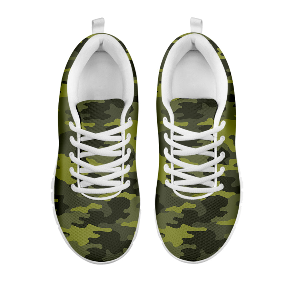 Dark Green Camouflage Print White Running Shoes
