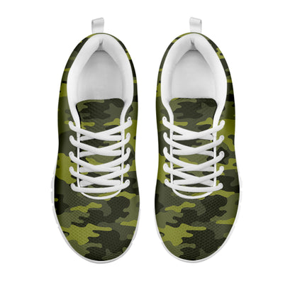 Dark Green Camouflage Print White Running Shoes