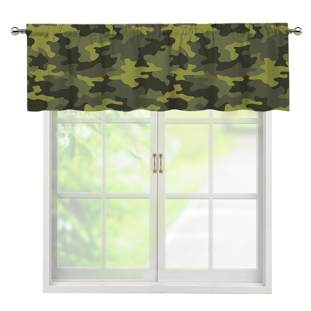 Dark Green Camouflage Print Window Valance