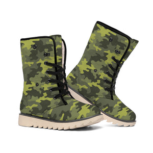 Dark Green Camouflage Print Winter Boots