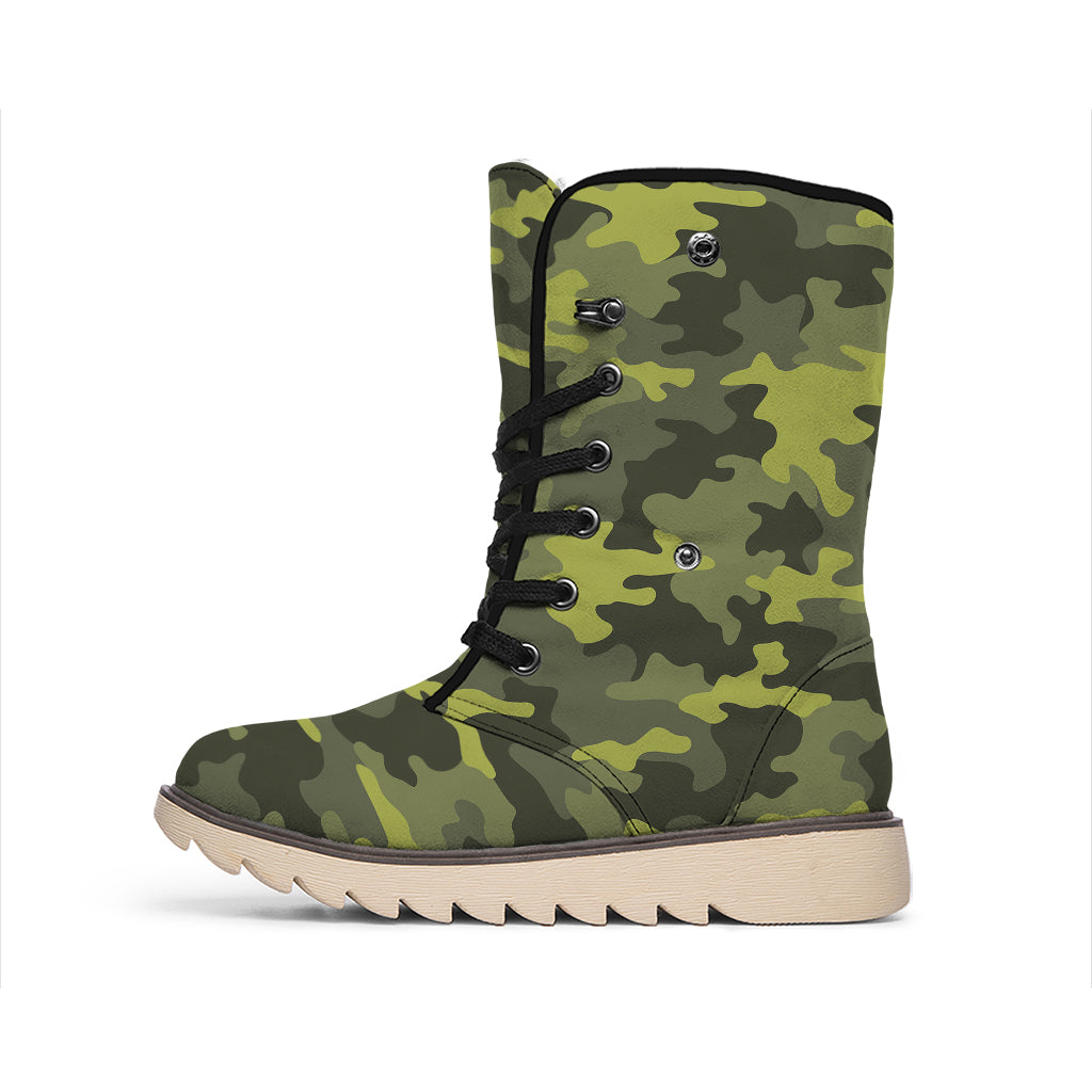 Dark Green Camouflage Print Winter Boots