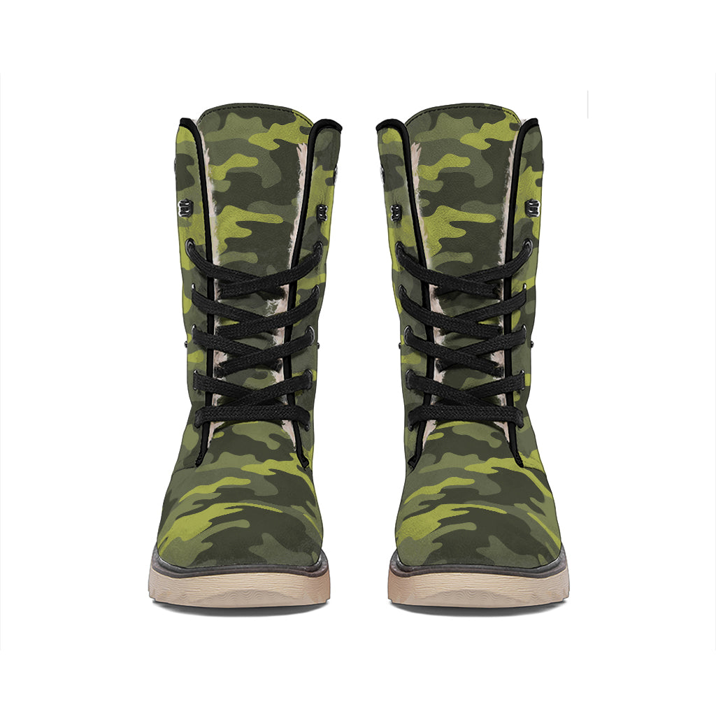 Dark Green Camouflage Print Winter Boots